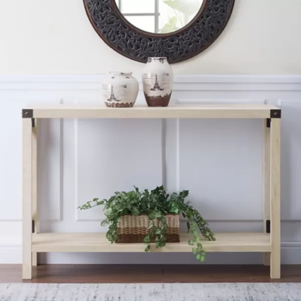 Console Tables-Kirkland's Home White Oak Farmhouse X-Frame Console Table Ivory