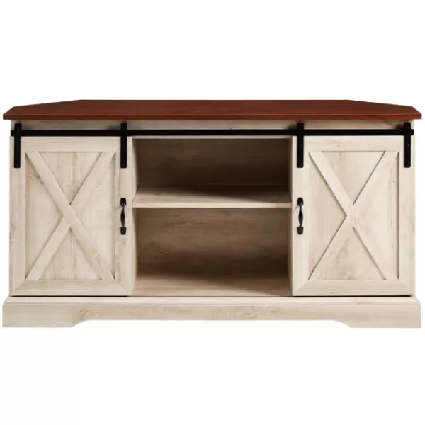 Tv Stands & Media Consoles-Kirkland's Home White Oak Sliding Barn Doors Corner Tv Stand Ivory