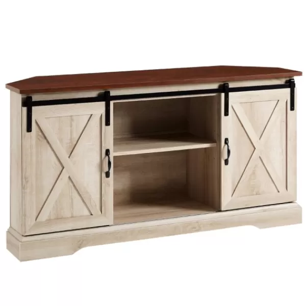 Tv Stands & Media Consoles-Kirkland's Home White Oak Sliding Barn Doors Corner Tv Stand Ivory