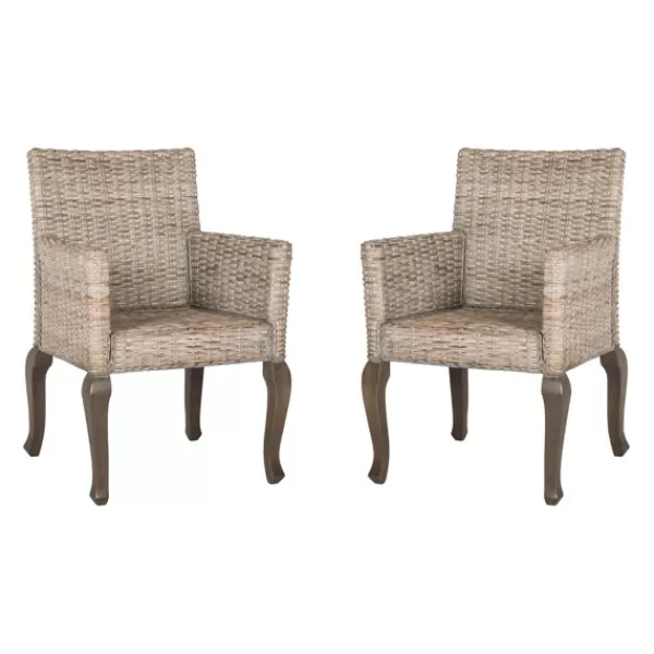 Dining Chairs-Kirkland's Home White Rattan Curved Legs Dining Chairs, Set Of 2 White/Brown