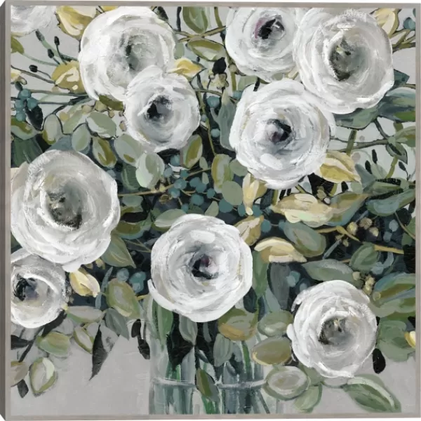 Framed Art-Kirkland's Home White Rose Parade Framed Canvas Art Print Green/White