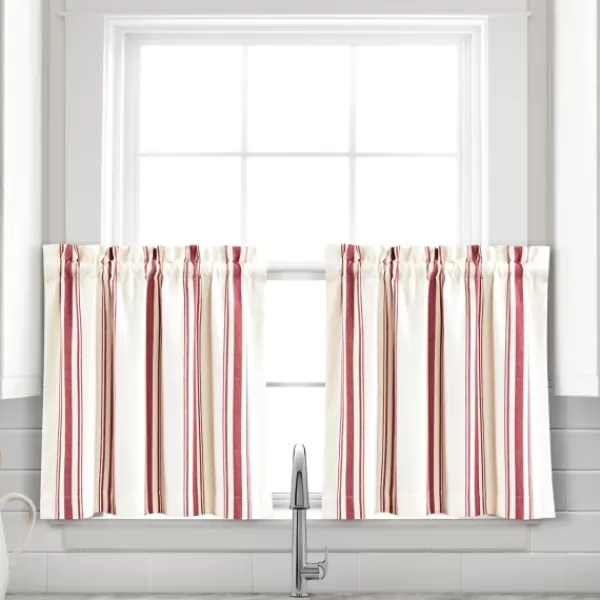 Curtains & Drapes-Kirkland's Home White Stripe Cafe Curtain Panel Set, 24 In. Red