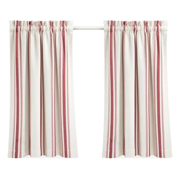 Curtains & Drapes-Kirkland's Home White Stripe Cafe Curtain Panel Set, 36 In. Red