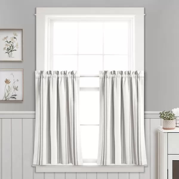 Curtains & Drapes-Kirkland's Home White Stripe Cafe Curtain Panel Set, 36 In. Gray