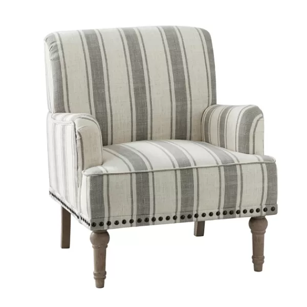 Accent Chairs-Kirkland's Home White Stripe Upholstered Accent Chair Gray