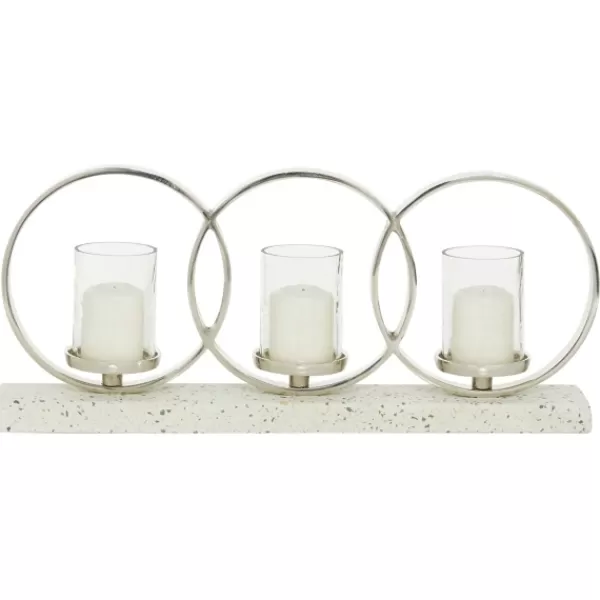 Candle Holders-Kirkland's Home White Terrazzo Candle Holder Runner White/Silver