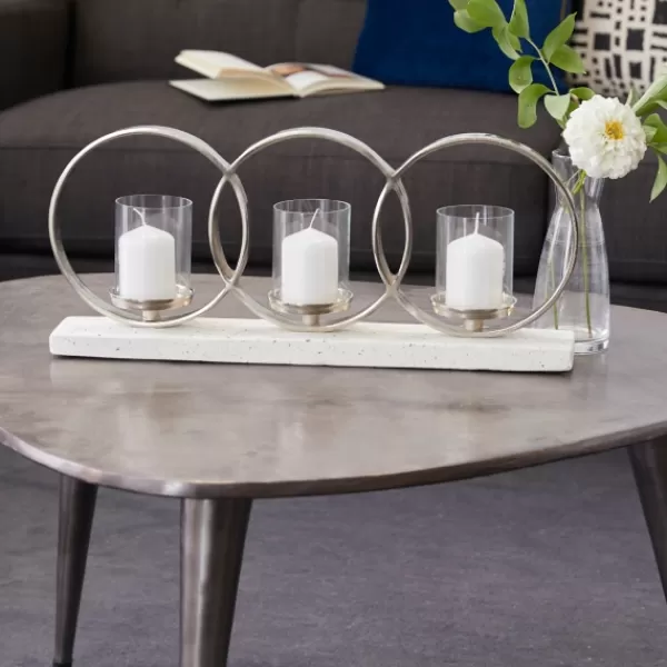Candle Holders-Kirkland's Home White Terrazzo Candle Holder Runner White/Silver
