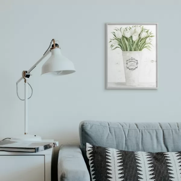 Framed Art-Kirkland's Home White Tulip Bouquet In A Vase Framed Art Print White/Green