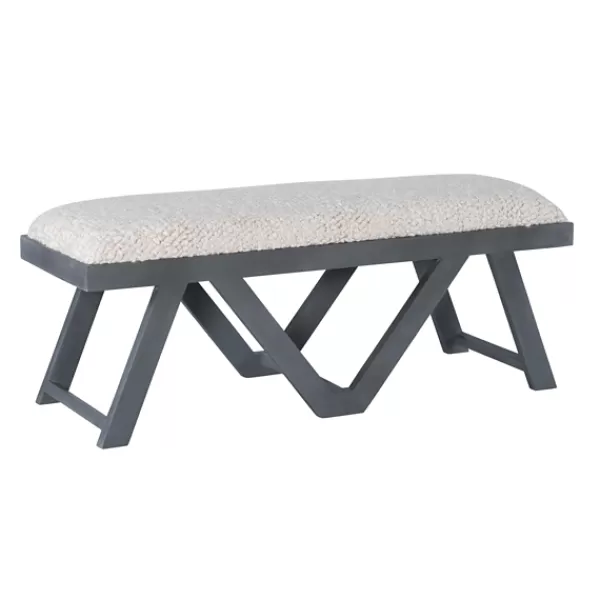 Benches & Ottomans-Kirkland's Home White Upholstered Seat And Blue Wood Bench Blue/White