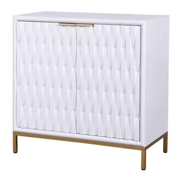 Cabinets & Sideboards-Kirkland's Home White Wood Basket Weave Cabinet