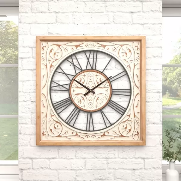 Clocks-Kirkland's Home White Wood Farmhouse Square Wall Clock