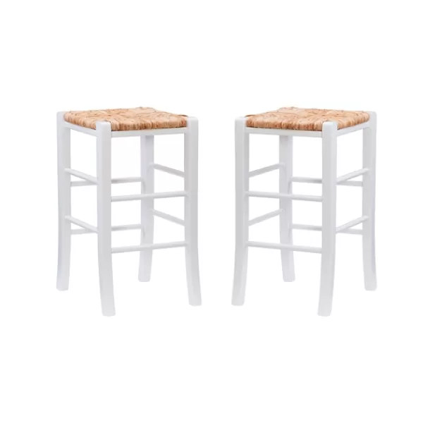 Bar Stools & Counter Height Stools-Kirkland's Home White Wood Grass Backless 2-Pc. Counter Stool Set Tan