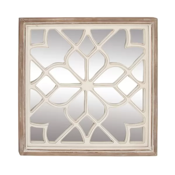 Decorative Mirrors-Kirkland's Home White Wood Lattice Overlay Mirror, 30X30 In.