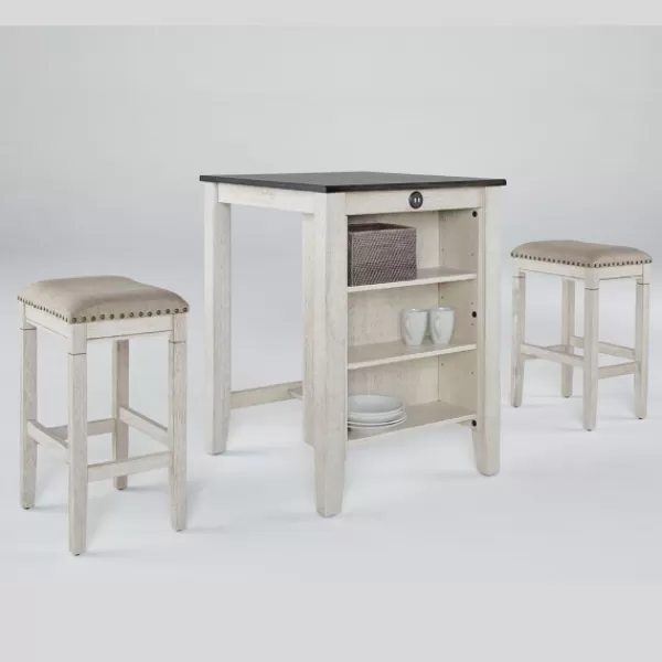 Kitchen Islands & Bar Carts-Kirkland's Home White Wood Linen 3-Pc. Usb Island And Stool Set