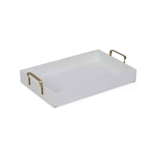 Decorative Trays-Kirkland's Home White Wood Tray With Gold Handles White/Gold