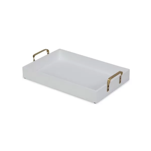 Decorative Trays-Kirkland's Home White Wood Tray With Gold Handles White/Gold