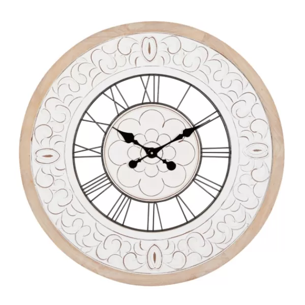 Clocks-Kirkland's Home White Wood Vintage Farmhouse Clock