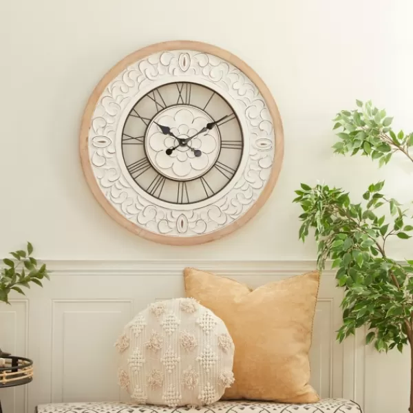 Clocks-Kirkland's Home White Wood Vintage Farmhouse Clock
