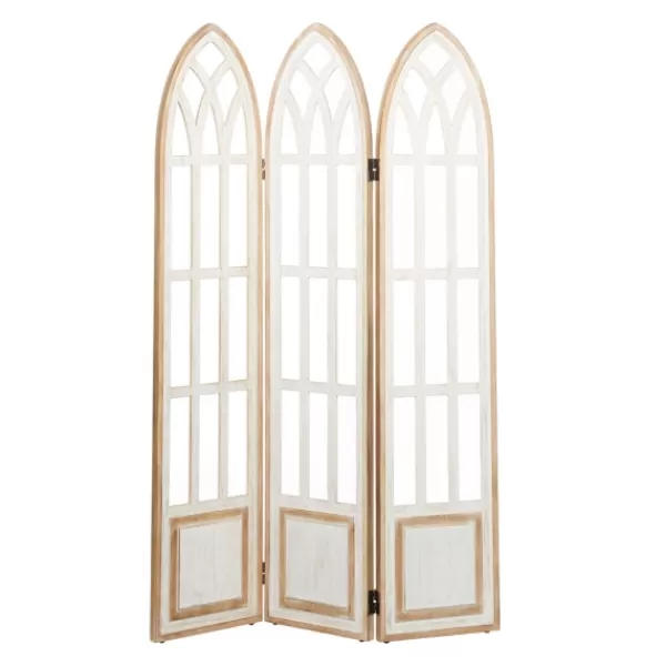 Decorative Accents-Kirkland's Home White Wood Windowpane 3-Panel Room Divider White/Tan