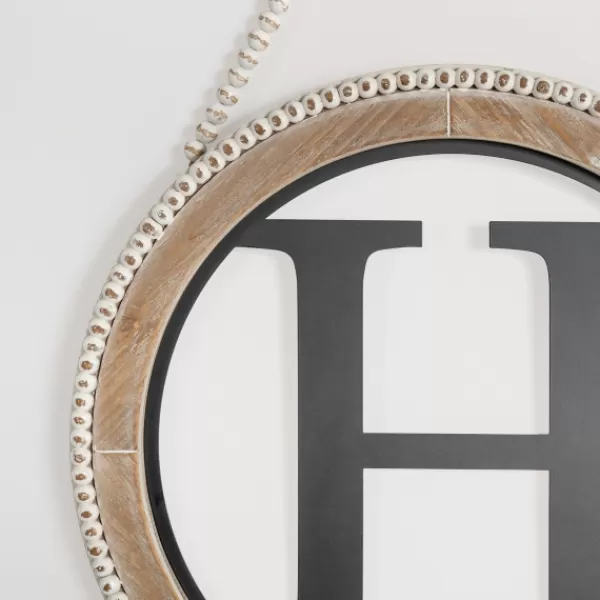 Monogram Wall Decor-Kirkland's Home Whitewash Bead Trim Monogram H Plaque Tan/Black/White