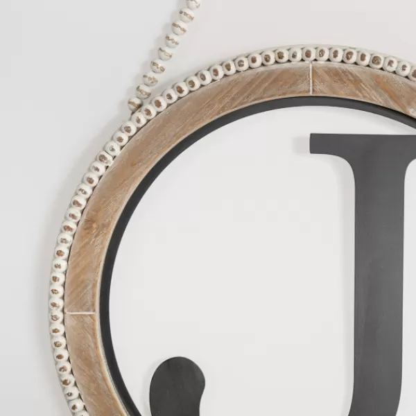 Monogram Wall Decor-Kirkland's Home Whitewash Bead Trim Monogram J Plaque Tan/Black/White