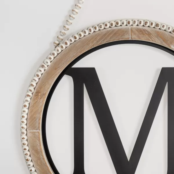 Monogram Wall Decor-Kirkland's Home Whitewash Bead Trim Monogram M Plaque Tan/Black/White