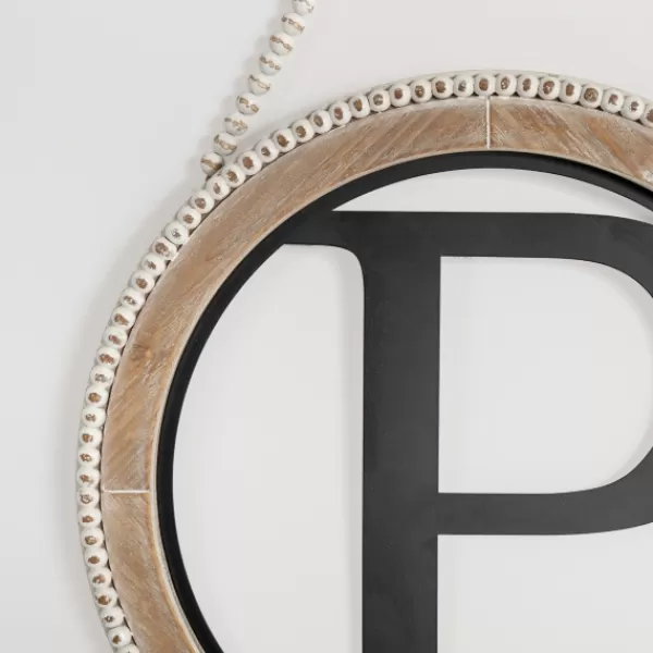 Monogram Wall Decor-Kirkland's Home Whitewash Bead Trim Monogram P Plaque Tan/Black/White