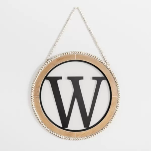 Monogram Wall Decor-Kirkland's Home Whitewash Bead Trim Monogram W Plaque Tan/Black/White