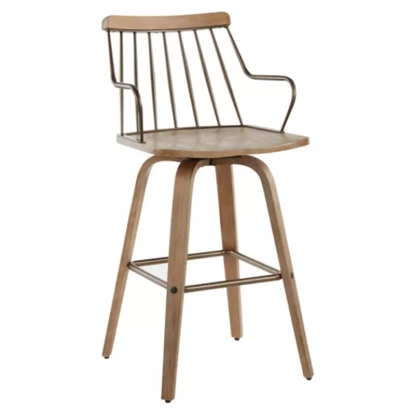 Bar Stools & Counter Height Stools-Kirkland's Home Whitewash Poplar Wood Swivel Counter Stool Tan