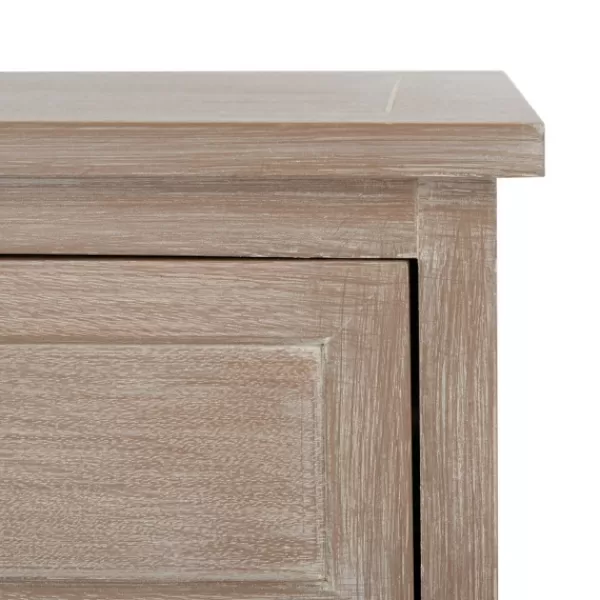 Accent & End Tables-Kirkland's Home Whitewashed Brown Wood Side Table With Baskets White/Brown