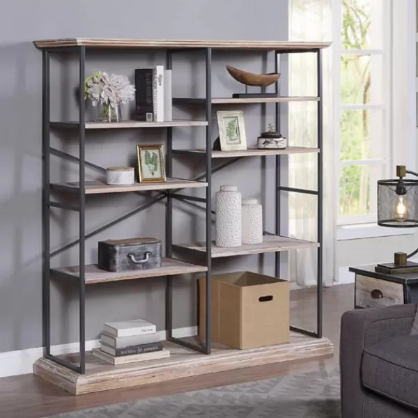 Bookshelves-Kirkland's Home Whitewashed Etagere Industrial Bookshelf