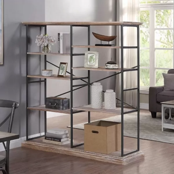 Bookshelves-Kirkland's Home Whitewashed Etagere Industrial Bookshelf