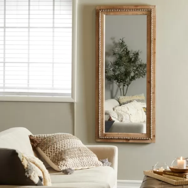 Decorative Mirrors-Kirkland's Home Whitewashed Natural Beaded Wood Wall Mirror