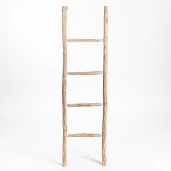 Decorative Accents-Kirkland's Home Whitewashed Natural Wood Leaning Ladder Tan