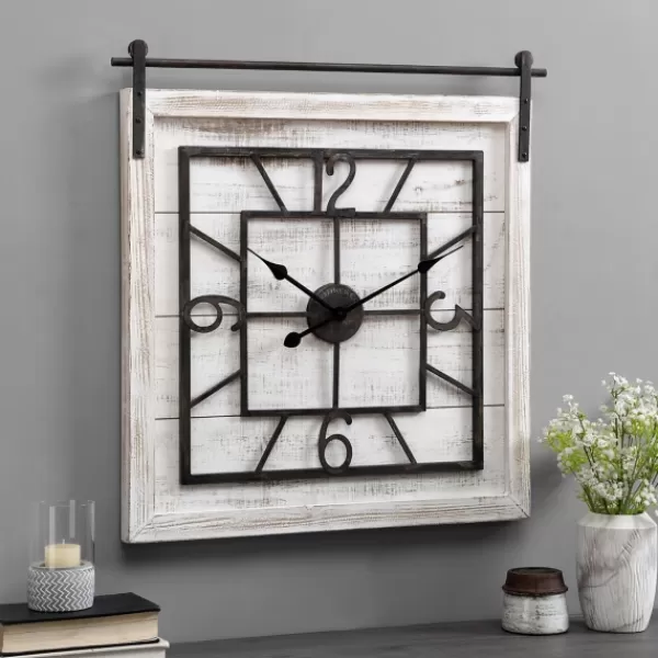 Clocks-Kirkland's Home Whitewashed Sliding Barn Door Wall Clock