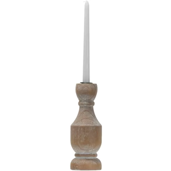 Candle Holders-Kirkland's Home Whitewashed Wood Taper Candle Holder, 9 In. Tan/Brown
