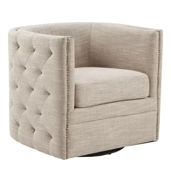 Accent Chairs-Kirkland's Home Wilson Tufted Cream Swivel Accent Chair White