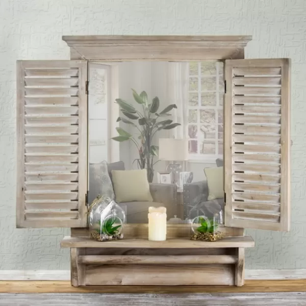 Decorative Mirrors-Kirkland's Home Window Shutter Mirror With Shelf And Towel Rod