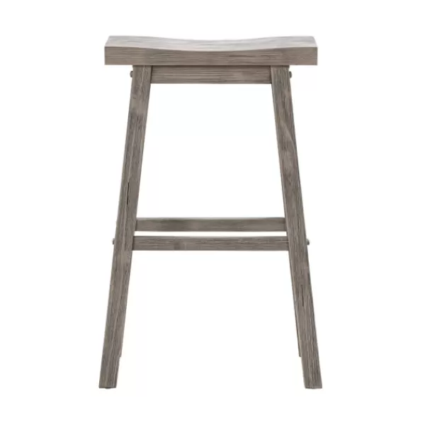Bar Stools & Counter Height Stools-Kirkland's Home Wire Brushed Saddle Wood Bar Stool Gray