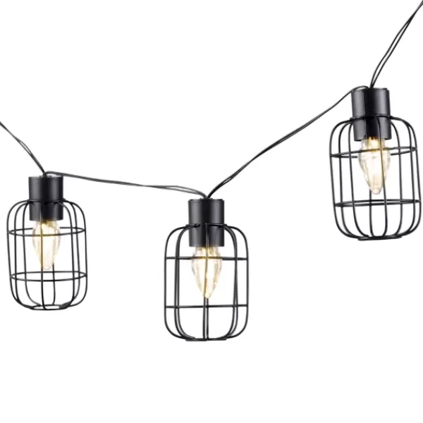 Outdoor Lighting-Kirkland's Home Wire Round Cage Solar Outdoor String Lights Black