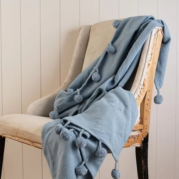 Blankets & Throws-Kirkland's Home With Pom Poms Throw Blanket Blue