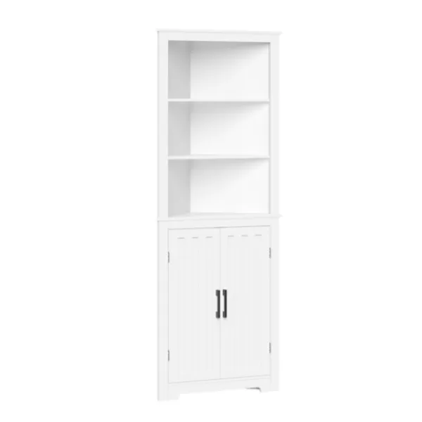 Bathroom Furniture-Kirkland's Home Wood 2-Door Corner Storage Cabinet White