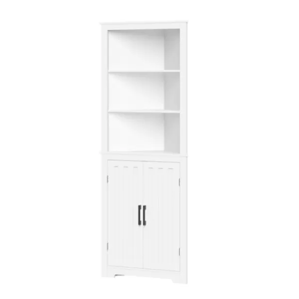 Bathroom Furniture-Kirkland's Home Wood 2-Door Corner Storage Cabinet White