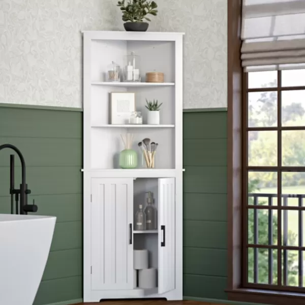 Bathroom Furniture-Kirkland's Home Wood 2-Door Corner Storage Cabinet White