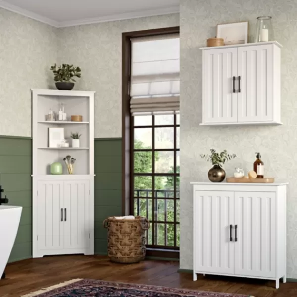 Bathroom Furniture-Kirkland's Home Wood 2-Door Corner Storage Cabinet White