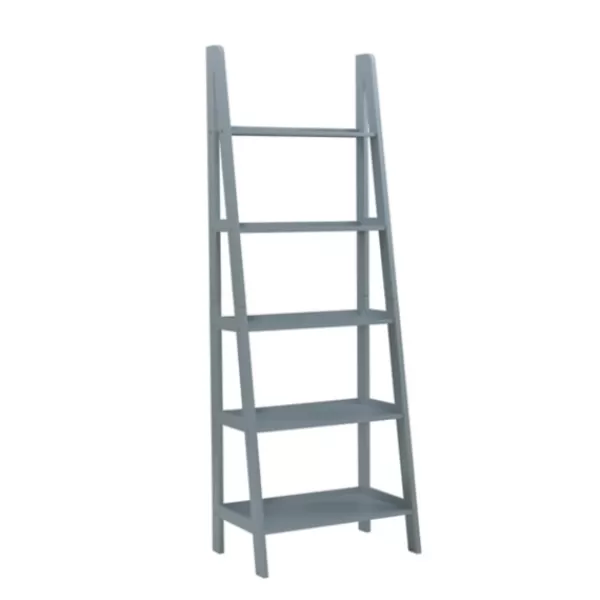 Bookshelves-Kirkland's Home Wood 5-Tier Ladder Bookshelf Gray