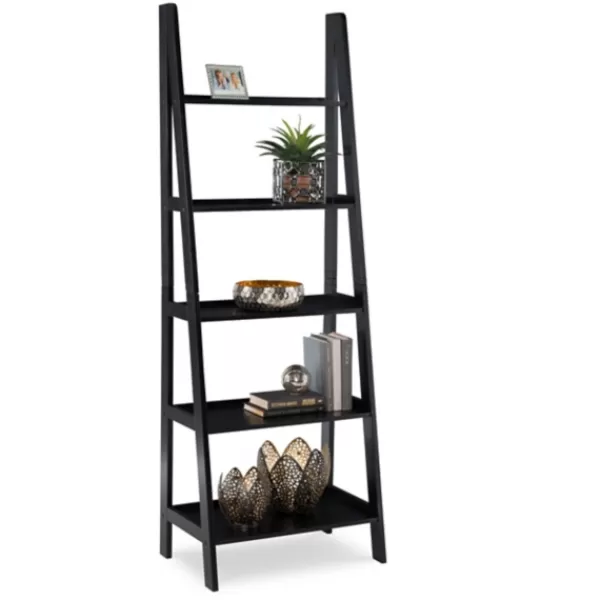 Bookshelves-Kirkland's Home Wood 5-Tier Ladder Bookshelf Black
