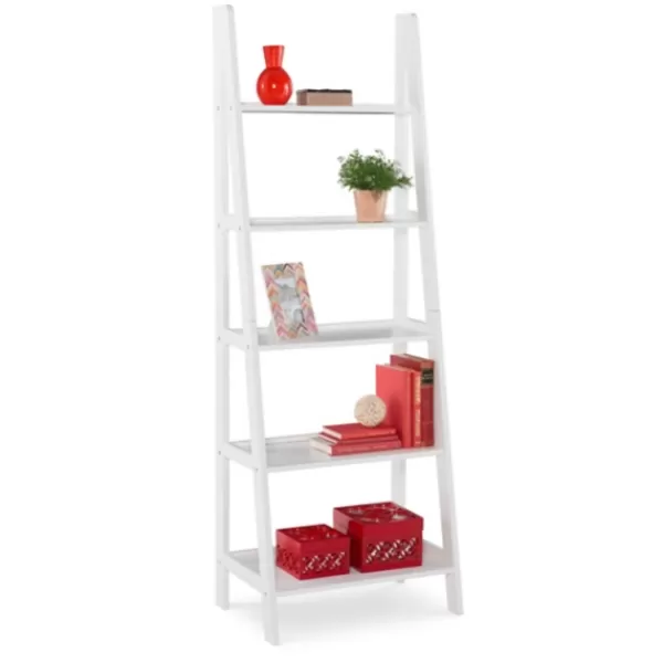 Bookshelves-Kirkland's Home Wood 5-Tier Ladder Bookshelf White