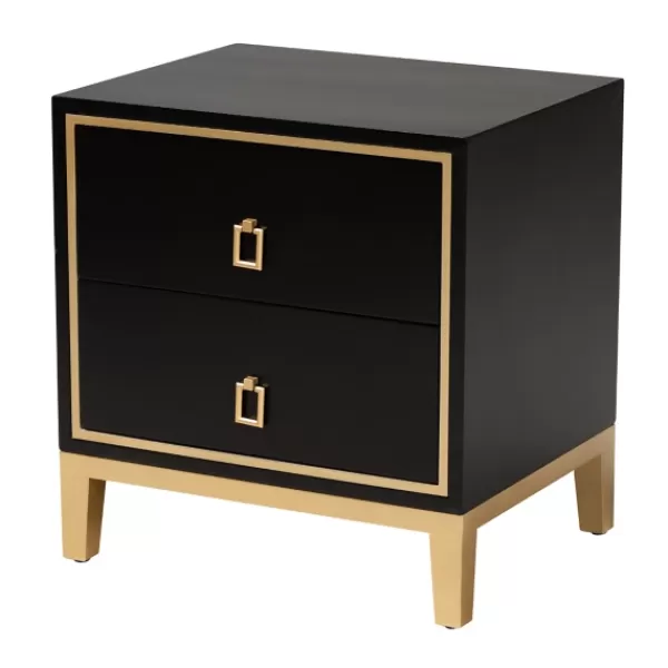 Nightstands-Kirkland's Home Wood & Gold Accent 2-Drawer Nightstand Black
