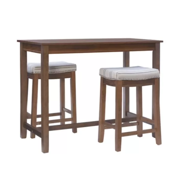 Dining Tables-Kirkland's Home Wood & Upholstered Stools 3-Pc. Dining Set Brown